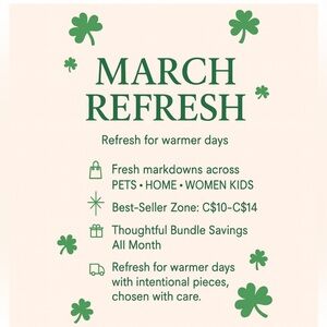March Refresh Promo Graphic – Shamrock Theme | Spring Essentials & Bundle Zone